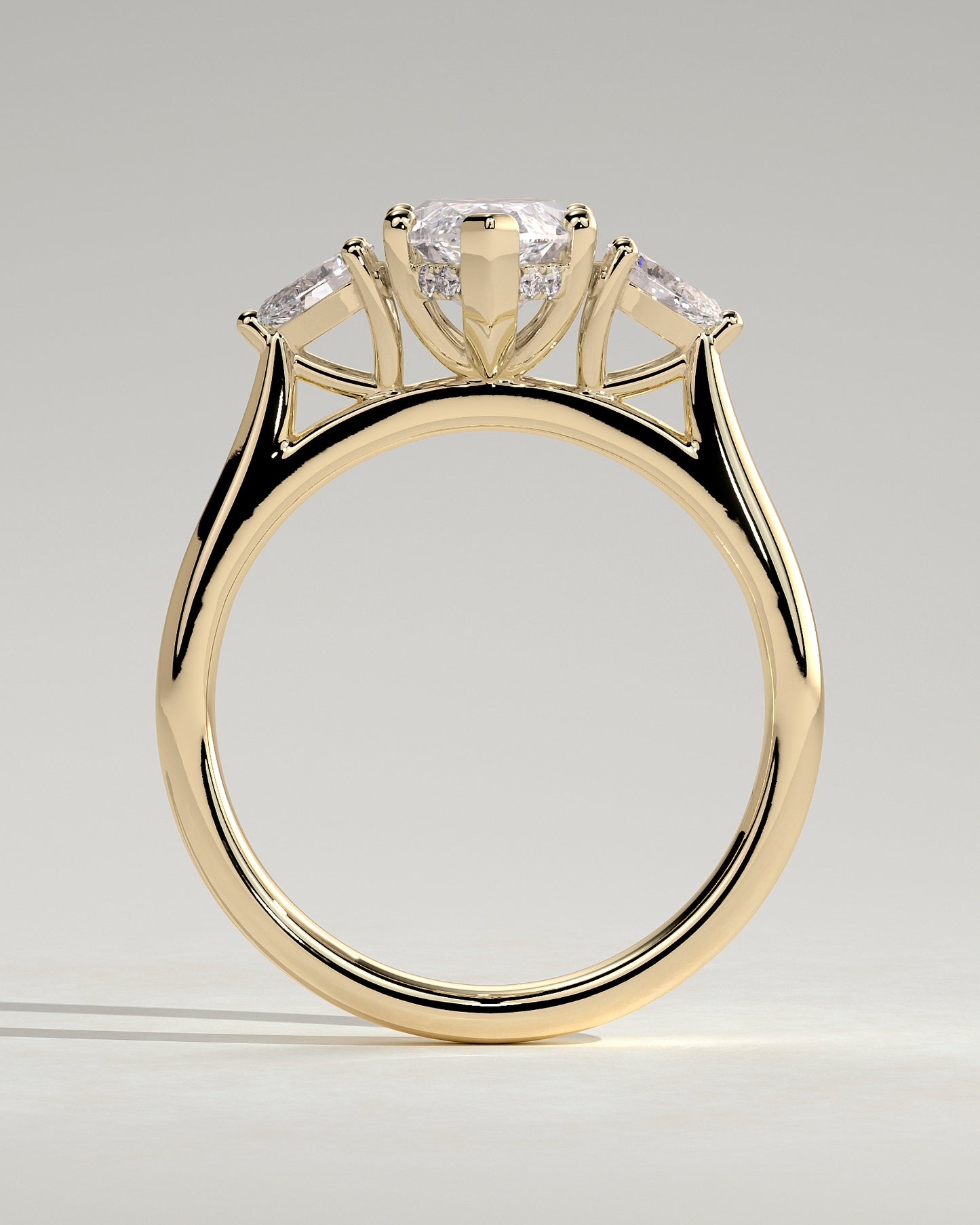 Hannah - Marquise Claw Trilogy with Pear Side Stones and Hidden Halo Engagement Ring - Yellow Gold - Yellow Gold 2ct