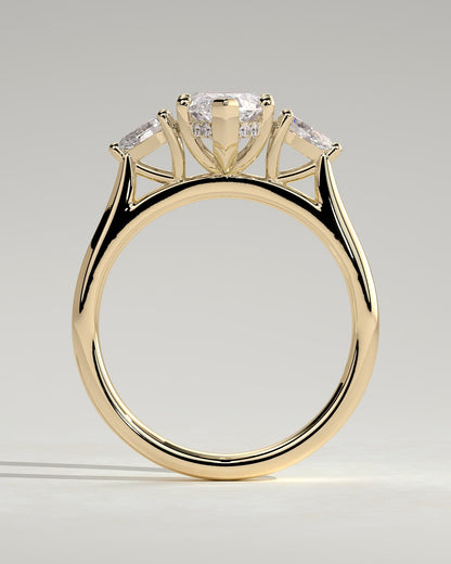 Hannah - Marquise Claw Trilogy with Pear Side Stones and Hidden Halo Engagement Ring - Yellow Gold