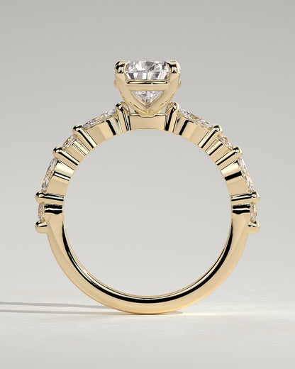 Jacinta - Pear Claw Solitaire with Marquise and Round Accent Stones Engagement Ring - Yellow Gold