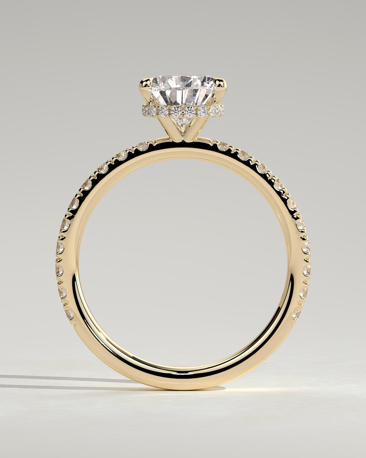 Keira - Pear Claw Solitaire with Wrap Around Hidden Halo and Pave Band Engagement Ring - Yellow Gold