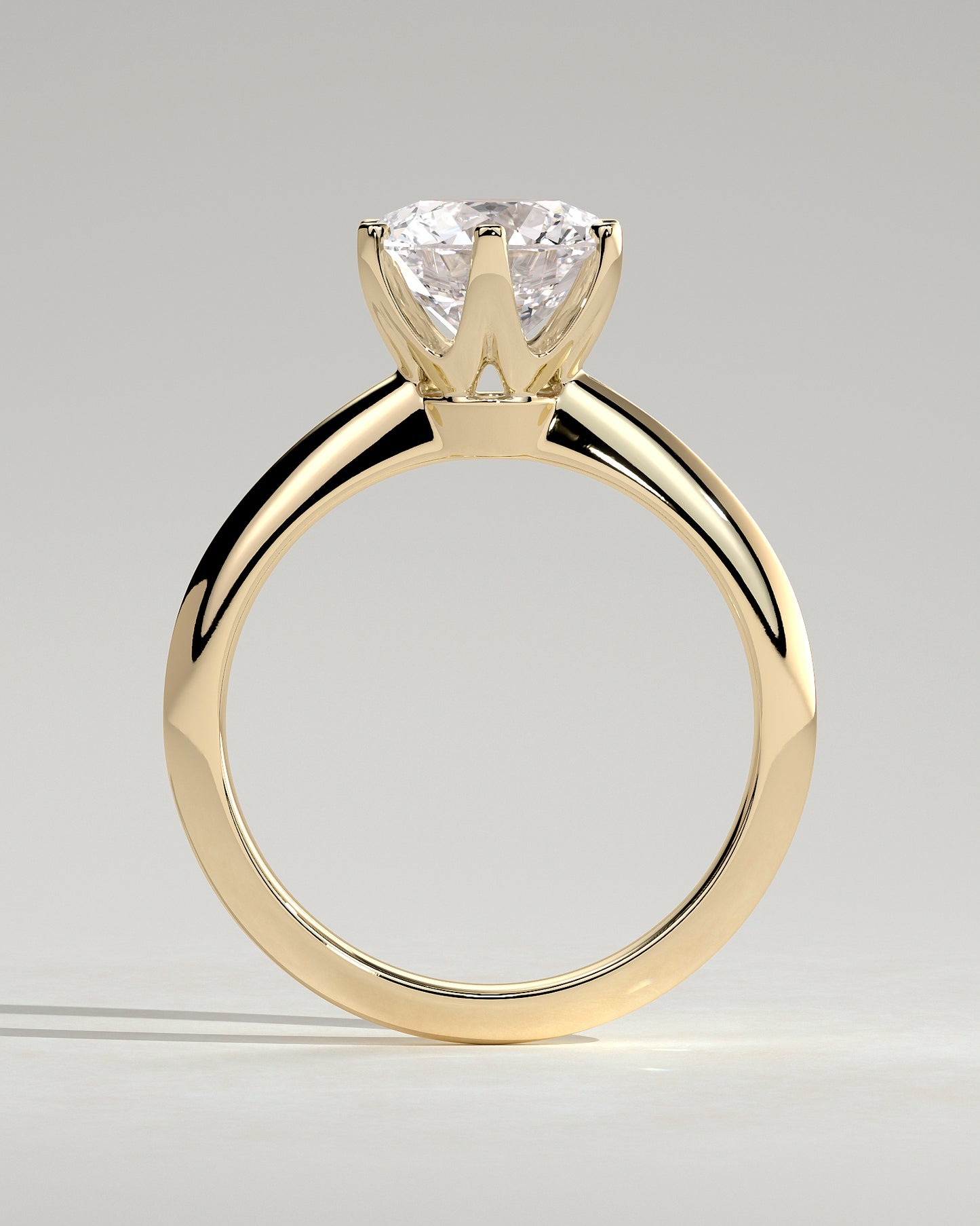 Caroline - Round Claw Solitaire with Knife Edge Band Engagement Ring - Yellow Gold - Yellow Gold 2ct