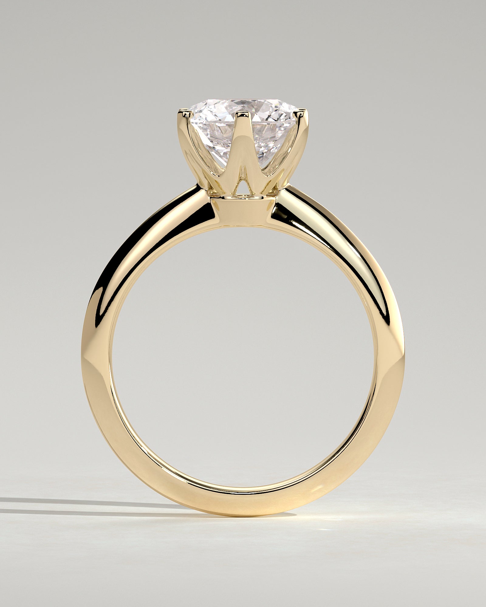 Caroline - Round Claw Solitaire with Knife Edge Band Engagement Ring - Yellow Gold - Yellow Gold 2ct