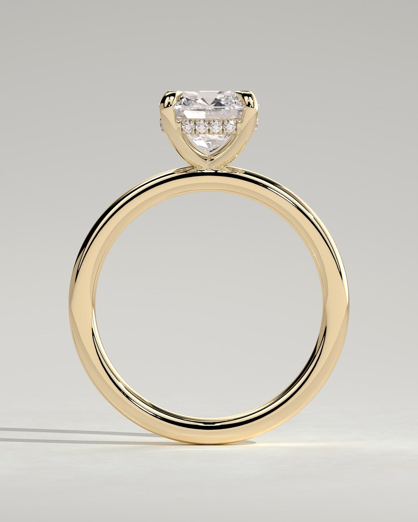 Rosie - Cushion Claw Solitaire with Hidden Halo Engagement Ring - Yellow Gold