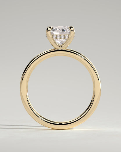 Rosie - Cushion Claw Solitaire with Hidden Halo Engagement Ring - Yellow Gold