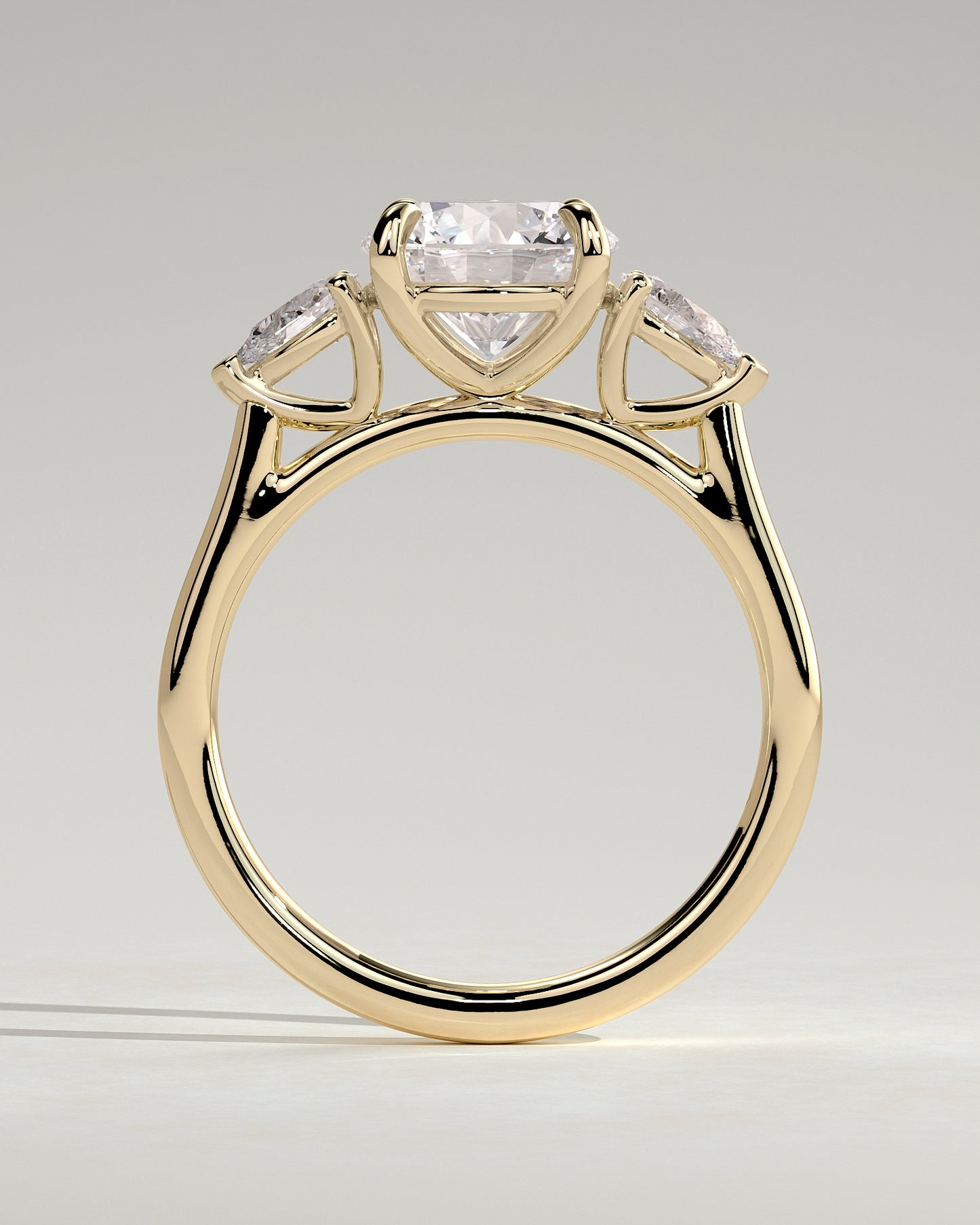 Arya - Round Claw Trilogy with Pear Side Stones and Cathedral Setting Engagement Ring - Yellow Gold - Yellow Gold 2ct