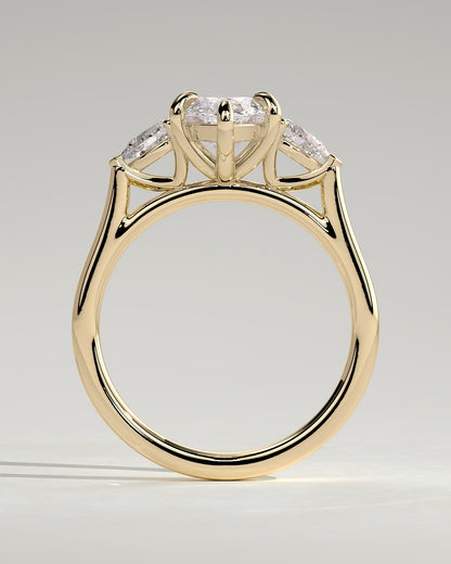 Chantelle - Marquise Claw Trilogy with Pear Side Stones and Cathedral Setting Engagement Ring - Yellow Gold