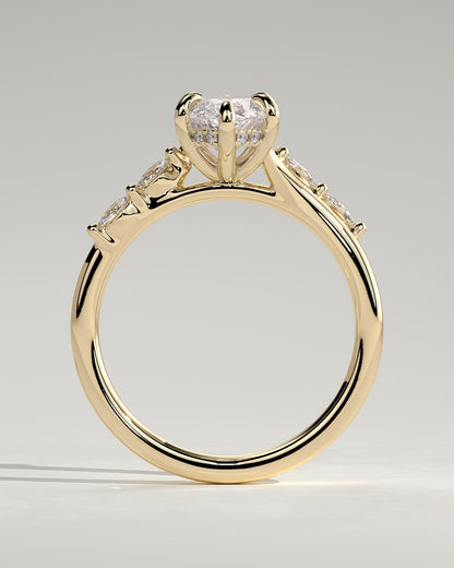 Elsie - Marquise Claw Solitaire with Hidden Halo, Opposing Marquise Accents and Cathedral High Setting Engagement Ring - Yellow Gold