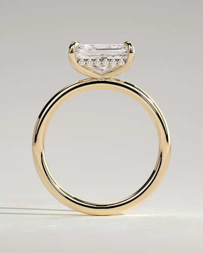 Francene - Radiant East West Claw Solitaire with Hidden Halo Engagement Ring - Yellow Gold