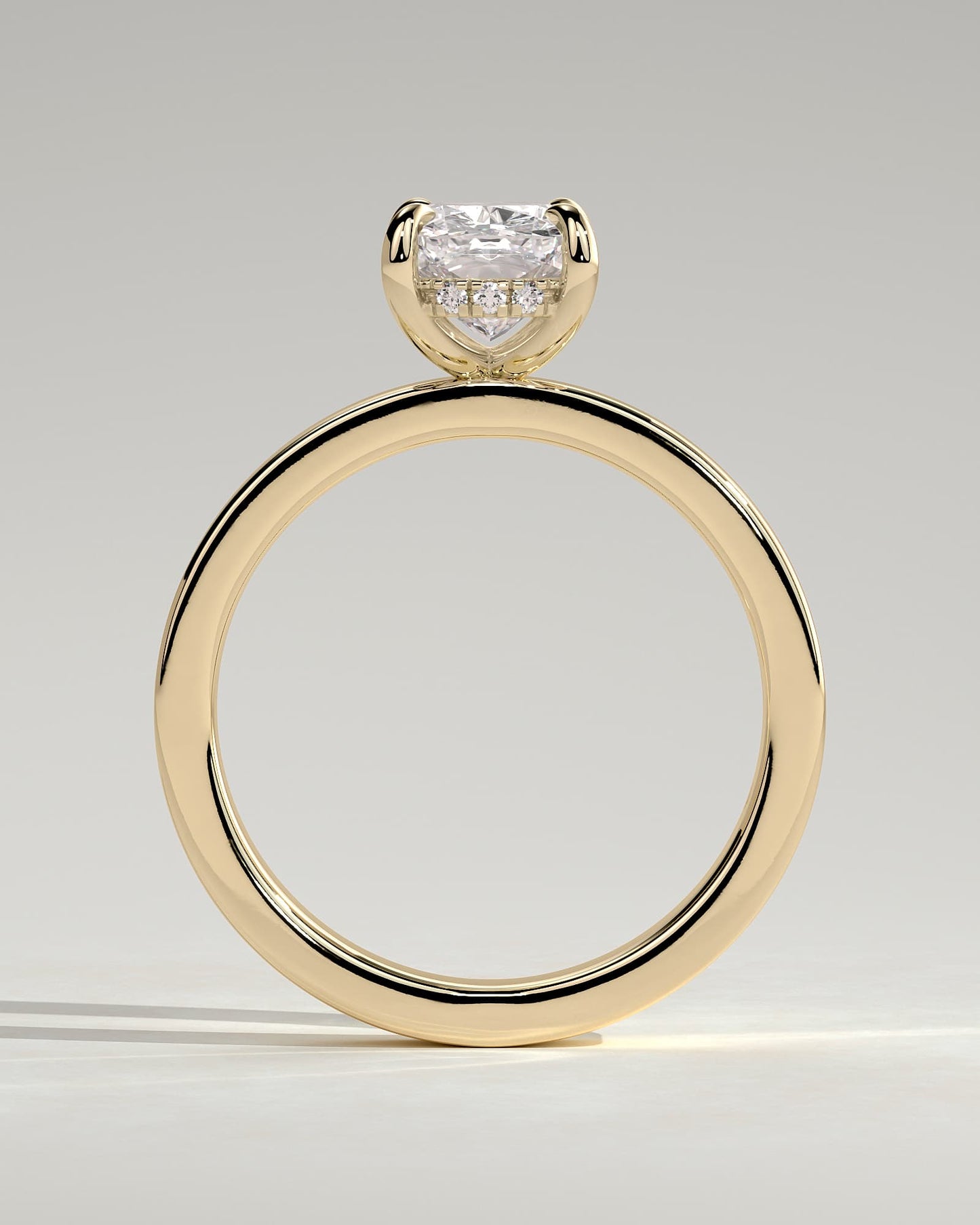 Kai - Elongated Cushion Claw Solitaire with Flat Cigar Band and Hidden Halo Engagement Ring - Yellow Gold
