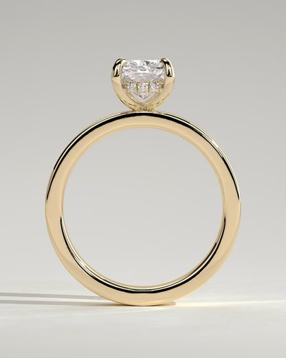 Kai - Elongated Cushion Claw Solitaire with Flat Cigar Band and Hidden Halo Engagement Ring - Yellow Gold