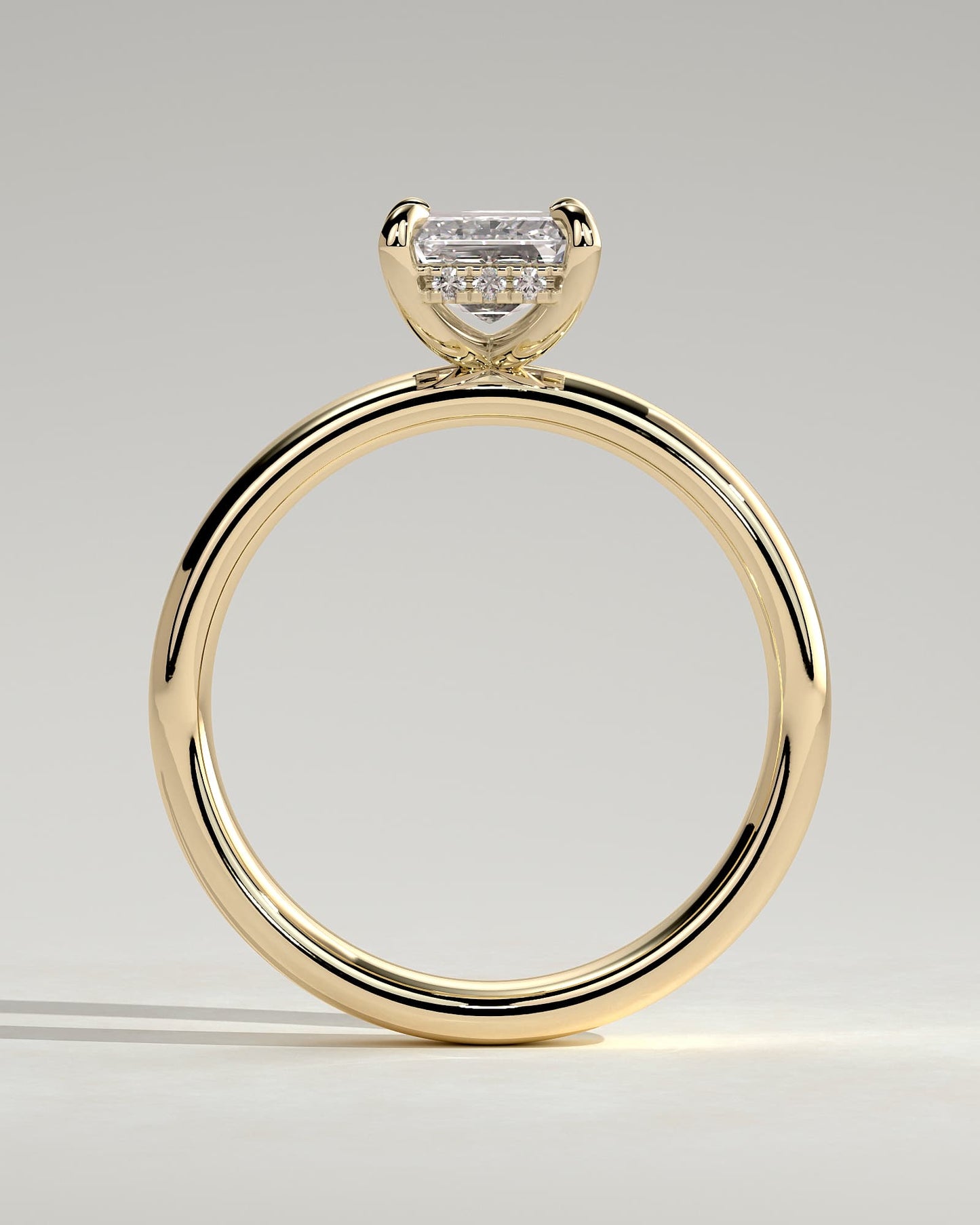 Kate - Emerald Claw Solitaire with Cigar Band and Hidden Halo Engagement Ring - Yellow Gold