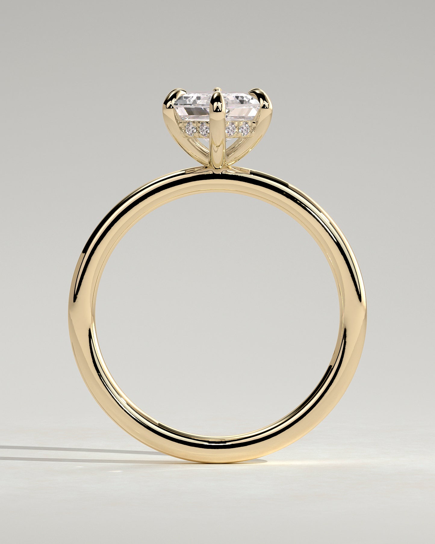 Delta - Elongated Hexagon Claw Solitaire with Hidden Halo Engagement Ring - Yellow Gold - Yellow Gold 2ct
