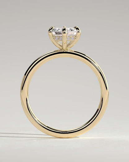 Delta - Elongated Hexagon Claw Solitaire with Hidden Halo Engagement Ring - Yellow Gold