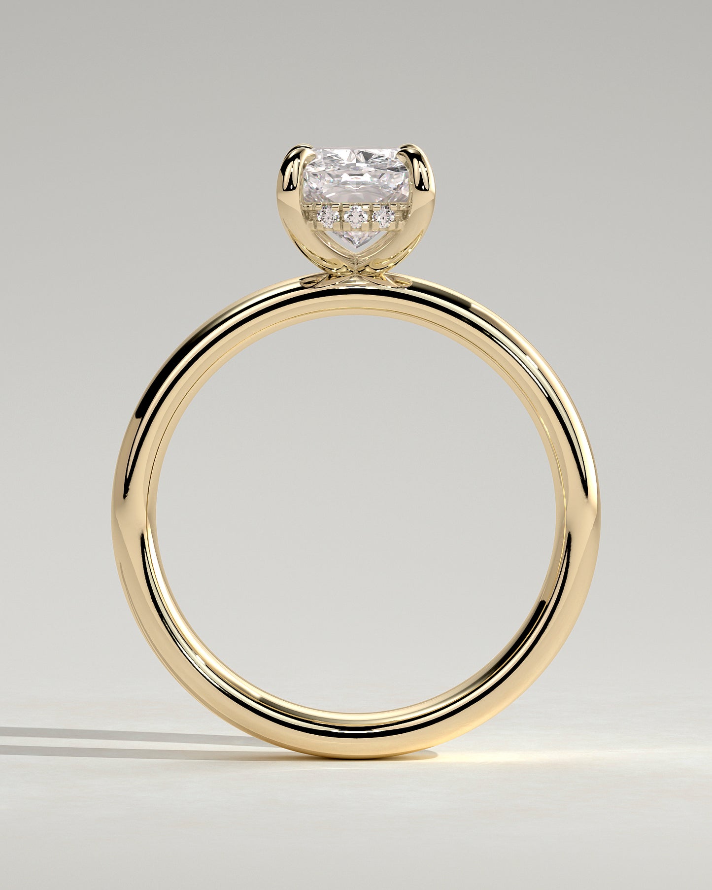 Cora - Elongated Cushion Claw Solitaire with Cigar Band and Hidden Halo Engagement Ring - Yellow Gold - Yellow Gold 2ct