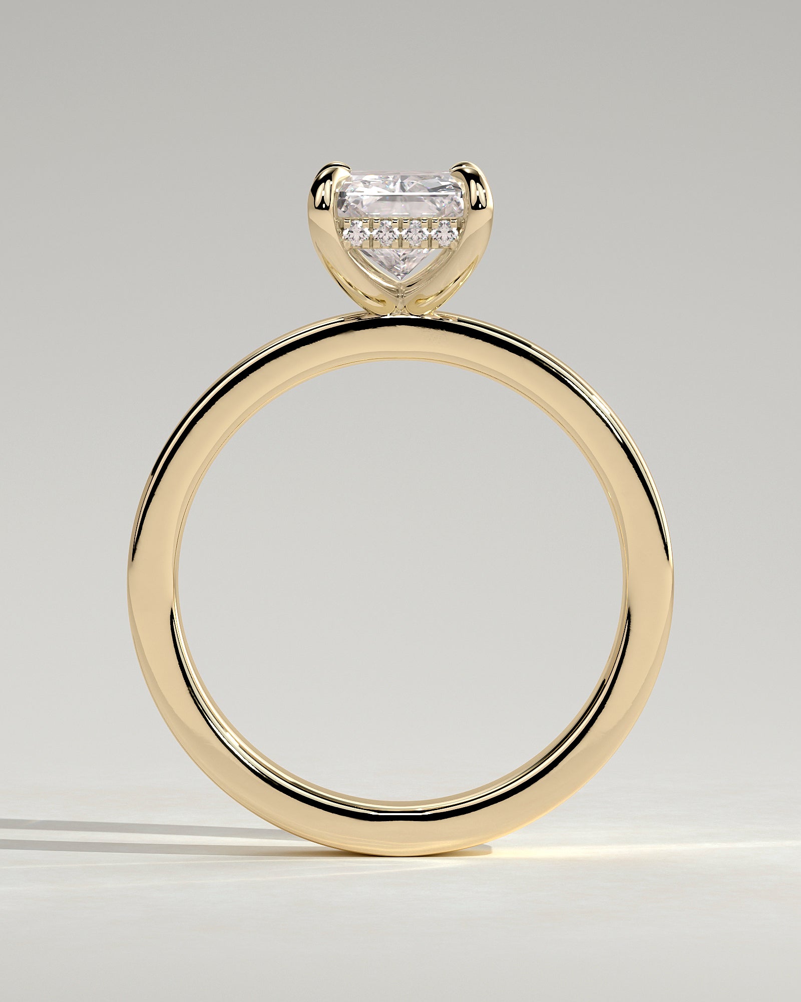 Aida - Radiant Claw Solitaire with Flat Cigar Band and Hidden Halo Engagement Ring - Yellow Gold - Yellow Gold 2ct
