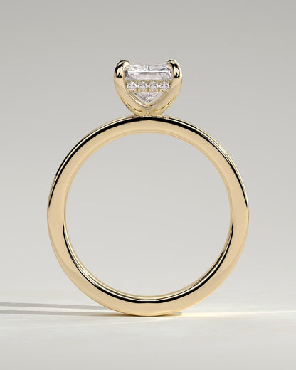 Aida - Radiant Claw Solitaire with Flat Cigar Band and Hidden Halo Engagement Ring - Yellow Gold - yellow gold - Lara Jewels