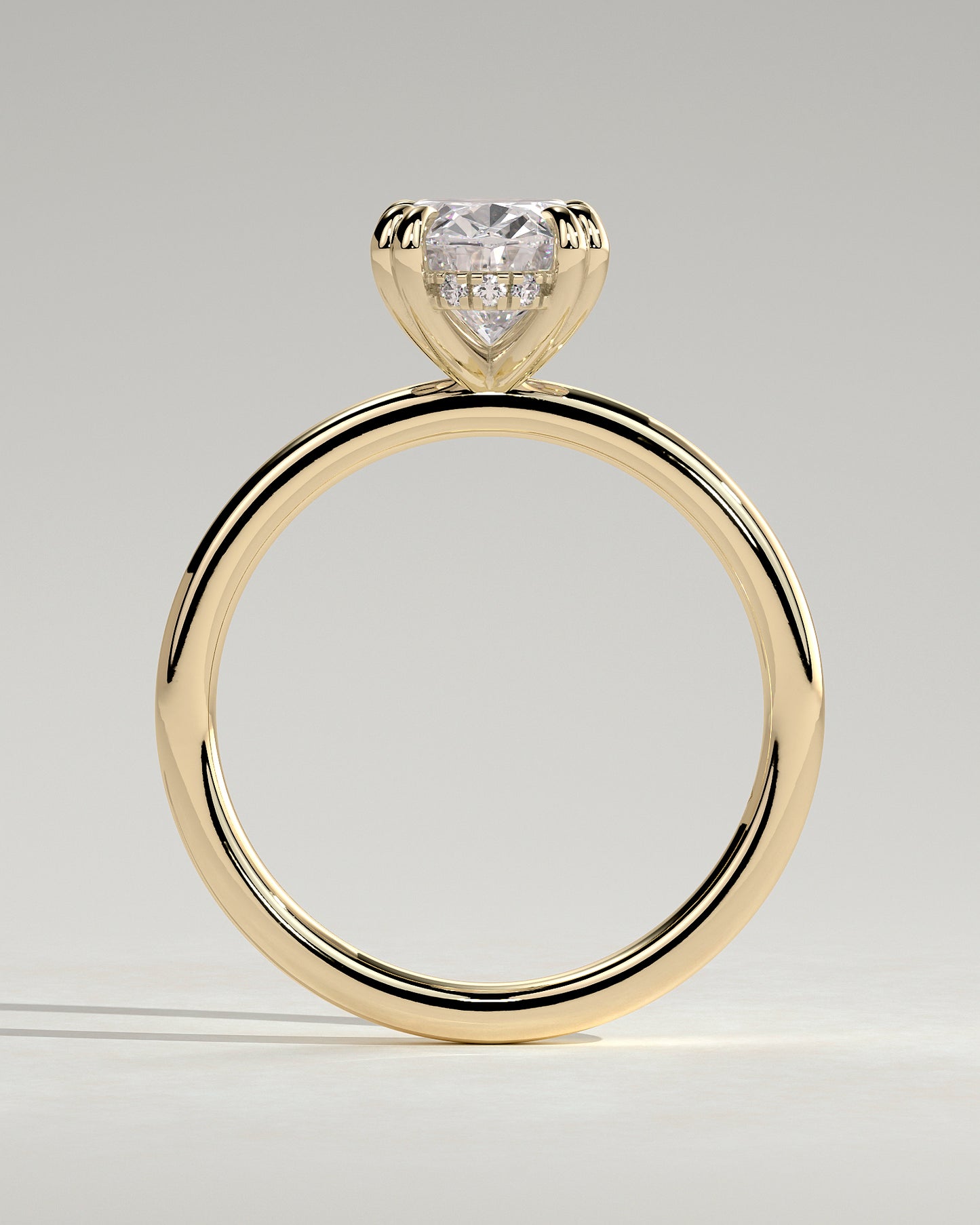 Avery - Oval Double Claw Solitaire with Hidden Halo Engagement Ring - Yellow Gold - Yellow Gold 2ct