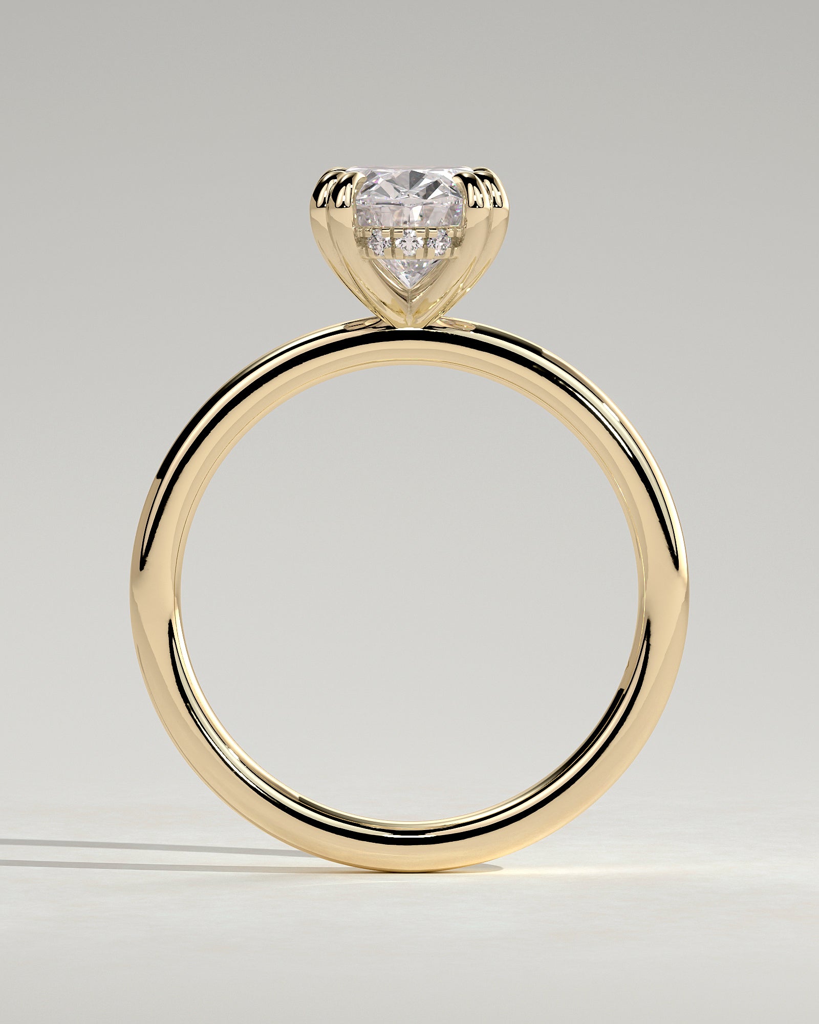Avery - Oval Double Claw Solitaire with Hidden Halo Engagement Ring - Yellow Gold - Yellow Gold 2ct