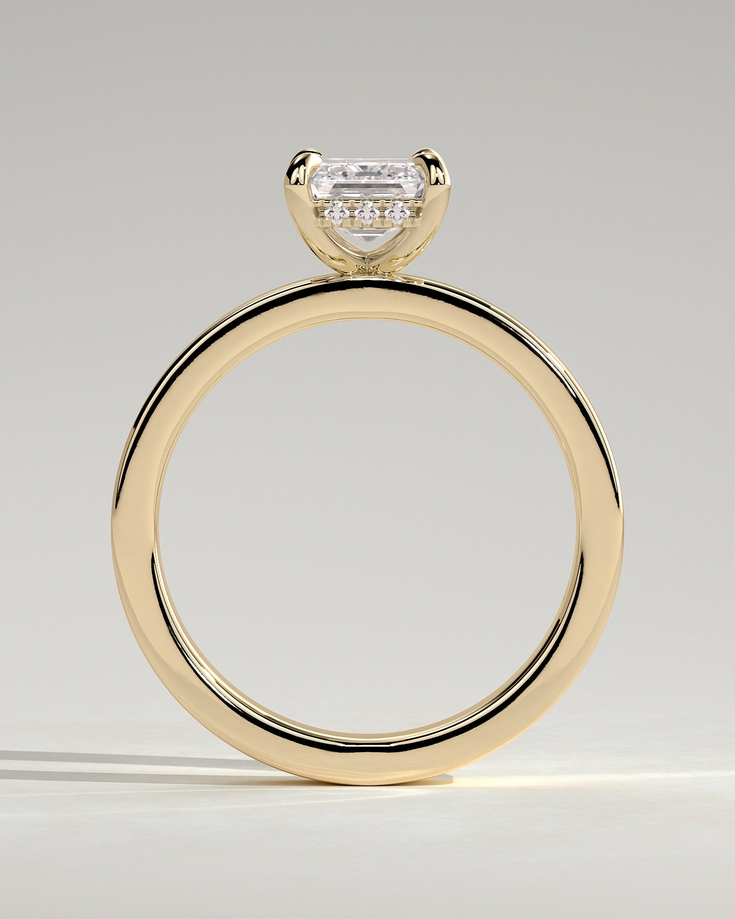 Carmella - Emerald Claw Solitaire with Flat Cigar Band and Hidden Halo Engagement Ring - Yellow Gold - Yellow Gold 2ct