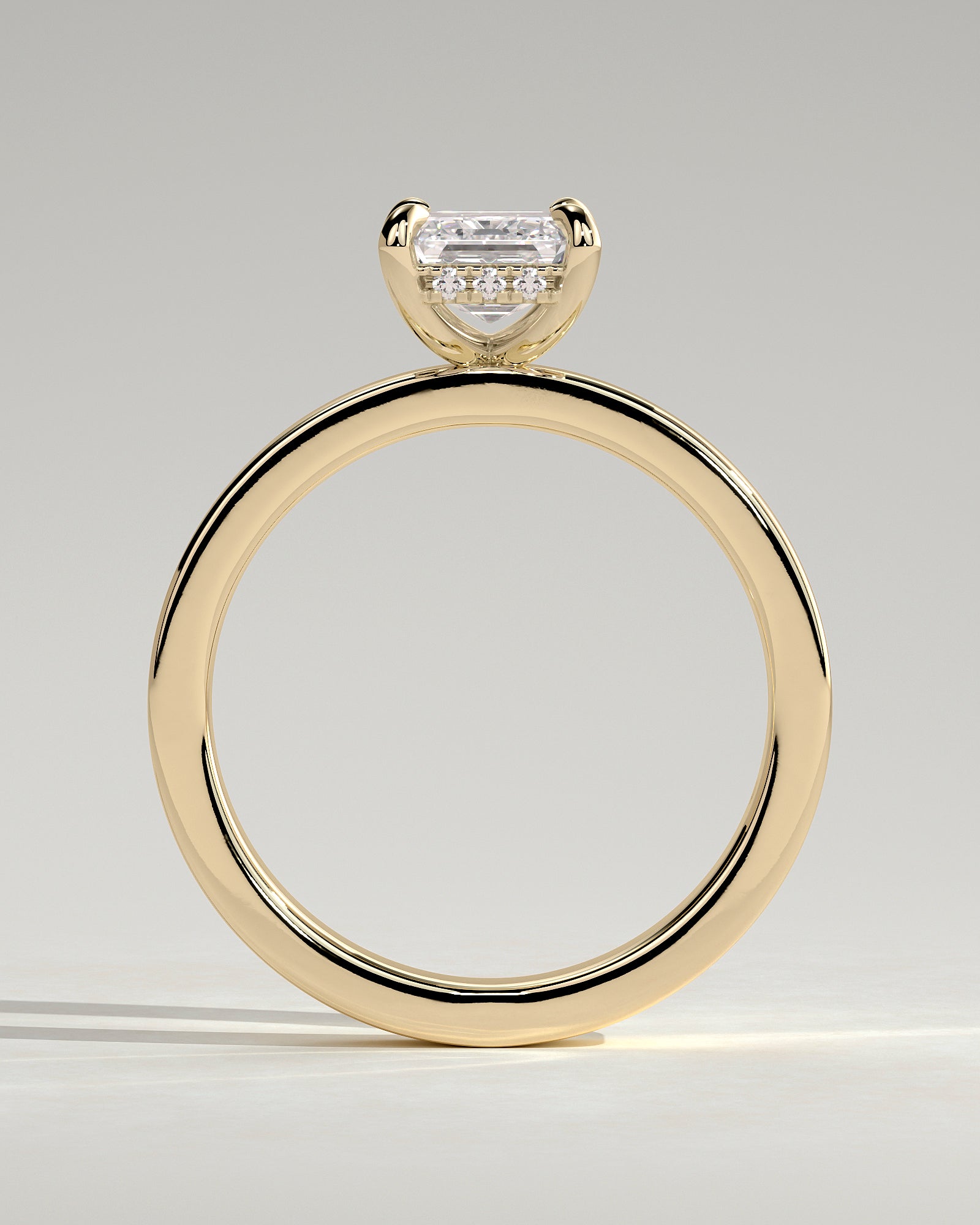 Carmella - Emerald Claw Solitaire with Flat Cigar Band and Hidden Halo Engagement Ring - Yellow Gold - Yellow Gold 2ct