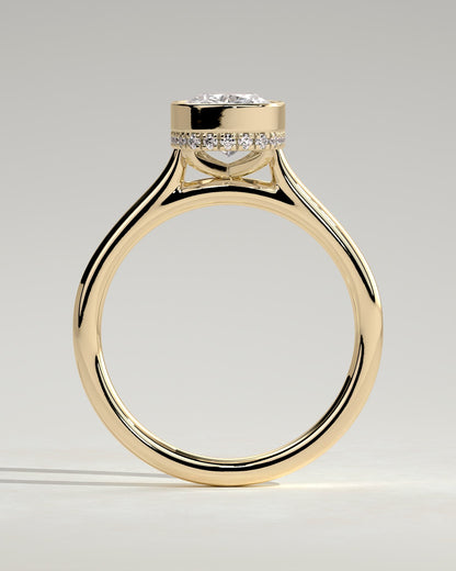 Everleigh - Elongated Cushion Bezel Solitaire with Hidden Halo and Cathedral High Setting Engagement Ring - Yellow Gold