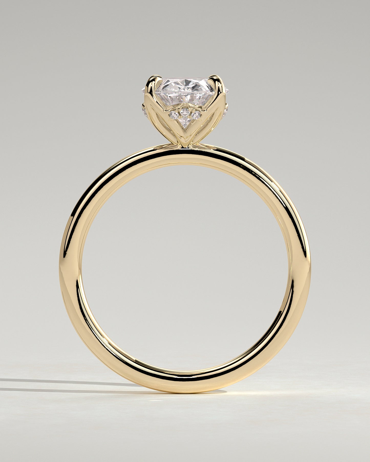 Ivy - Oval Claw Solitaire with Petal Gallery and Accented Tiara Detail Engagement Ring - Yellow Gold - Yellow Gold 2ct