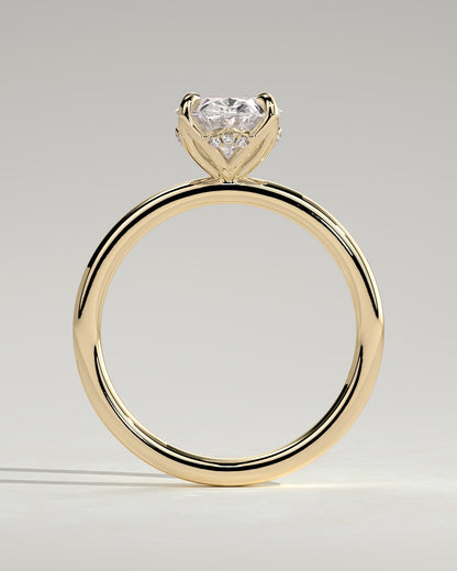 Ivy - Oval Claw Solitaire with Petal Gallery and Accented Tiara Detail Engagement Ring - Yellow Gold