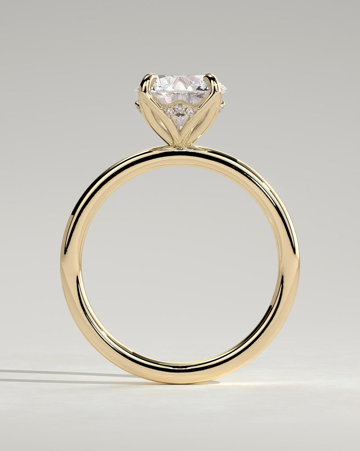 Dahlia - Round Claw Solitaire with Petal Gallery and Accented Tiara Detail Engagement Ring - Yellow Gold