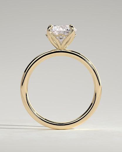Dahlia - Round Claw Solitaire with Petal Gallery and Accented Tiara Detail Engagement Ring - Yellow Gold