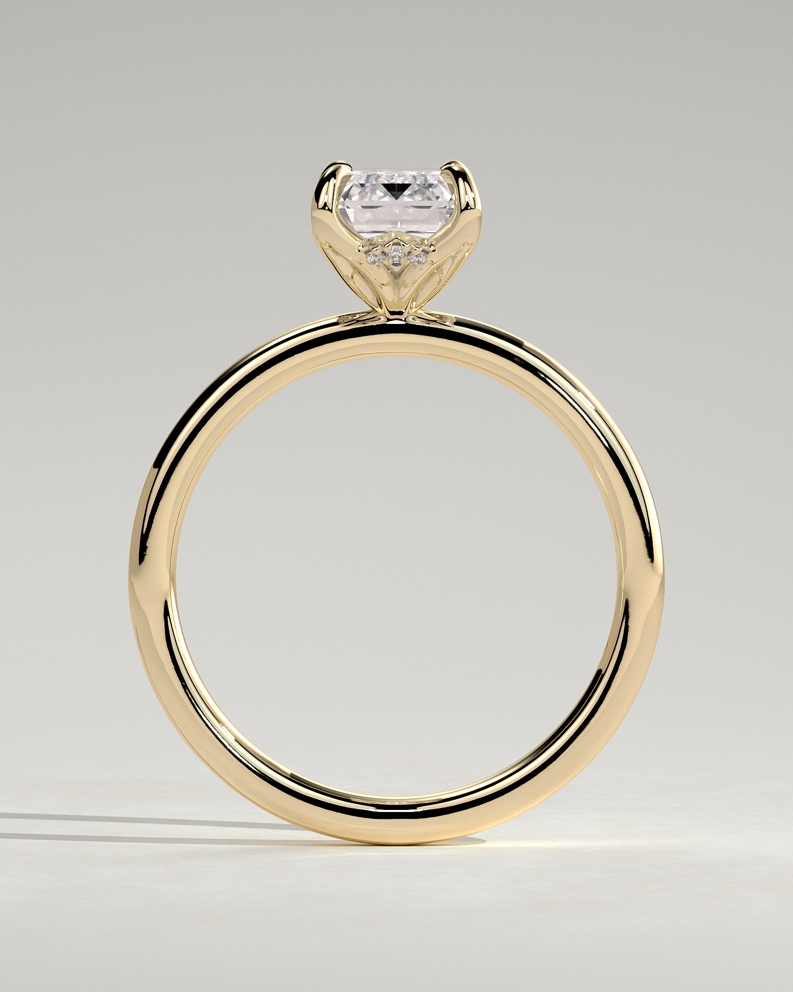 Freesia - Emerald Claw Solitaire with Petal Gallery and Accented Tiara Detail Engagement Ring - Yellow Gold - Yellow Gold 2ct