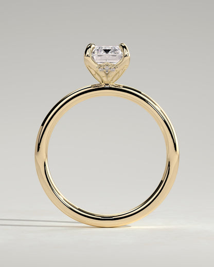 Freesia - Emerald Claw Solitaire with Petal Gallery and Accented Tiara Detail Engagement Ring - Yellow Gold
