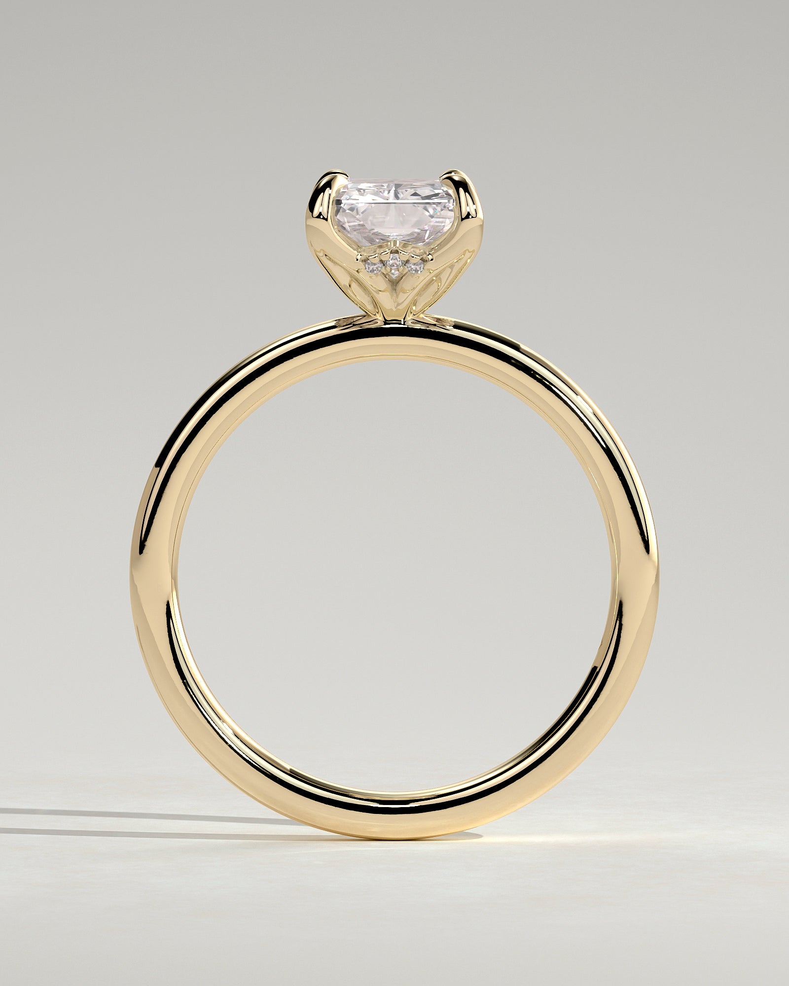 Aster - Radiant Claw Solitaire with Petal Gallery and Accented Tiara Detail Engagement Ring - Yellow Gold - Yellow Gold 2ct