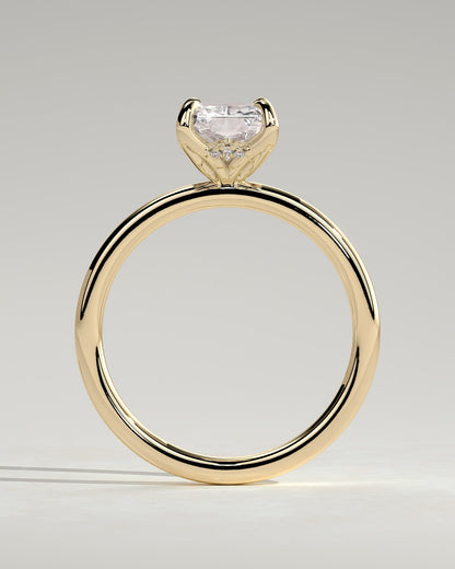 Aster - Radiant Claw Solitaire with Petal Gallery and Accented Tiara Detail Engagement Ring - Yellow Gold