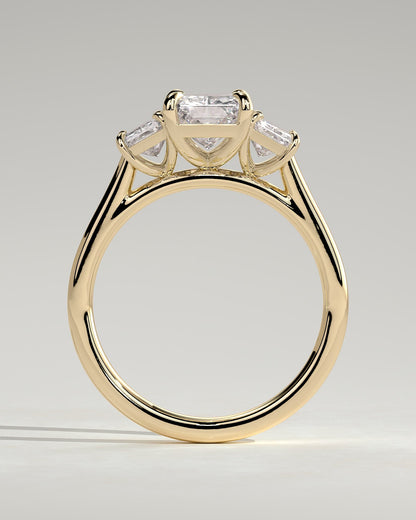 Ayla - Classic Radiant Claw Trilogy Engagement Ring - Yellow Gold
