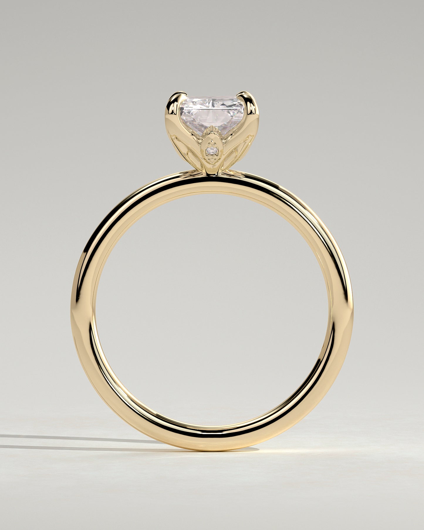 Evie - Radiant Claw Solitaire with Petal Gallery and Accent Leaf Detail Engagement Ring - Yellow Gold - Yellow Gold 2ct