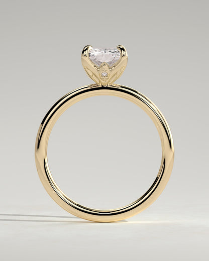 Evie - Radiant Claw Solitaire with Petal Gallery and Accent Leaf Detail Engagement Ring - Yellow Gold