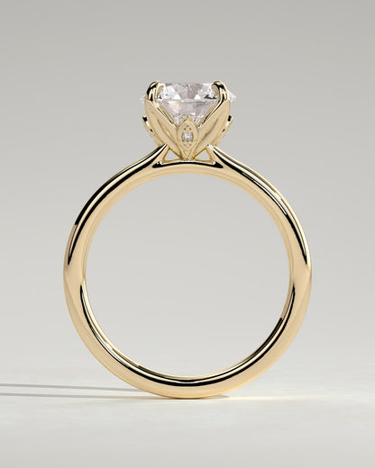 Brianna - Round Claw Solitaire with Petal Gallery, Accent Leaf Detail and Cathedral Setting Engagement Ring - Yellow Gold