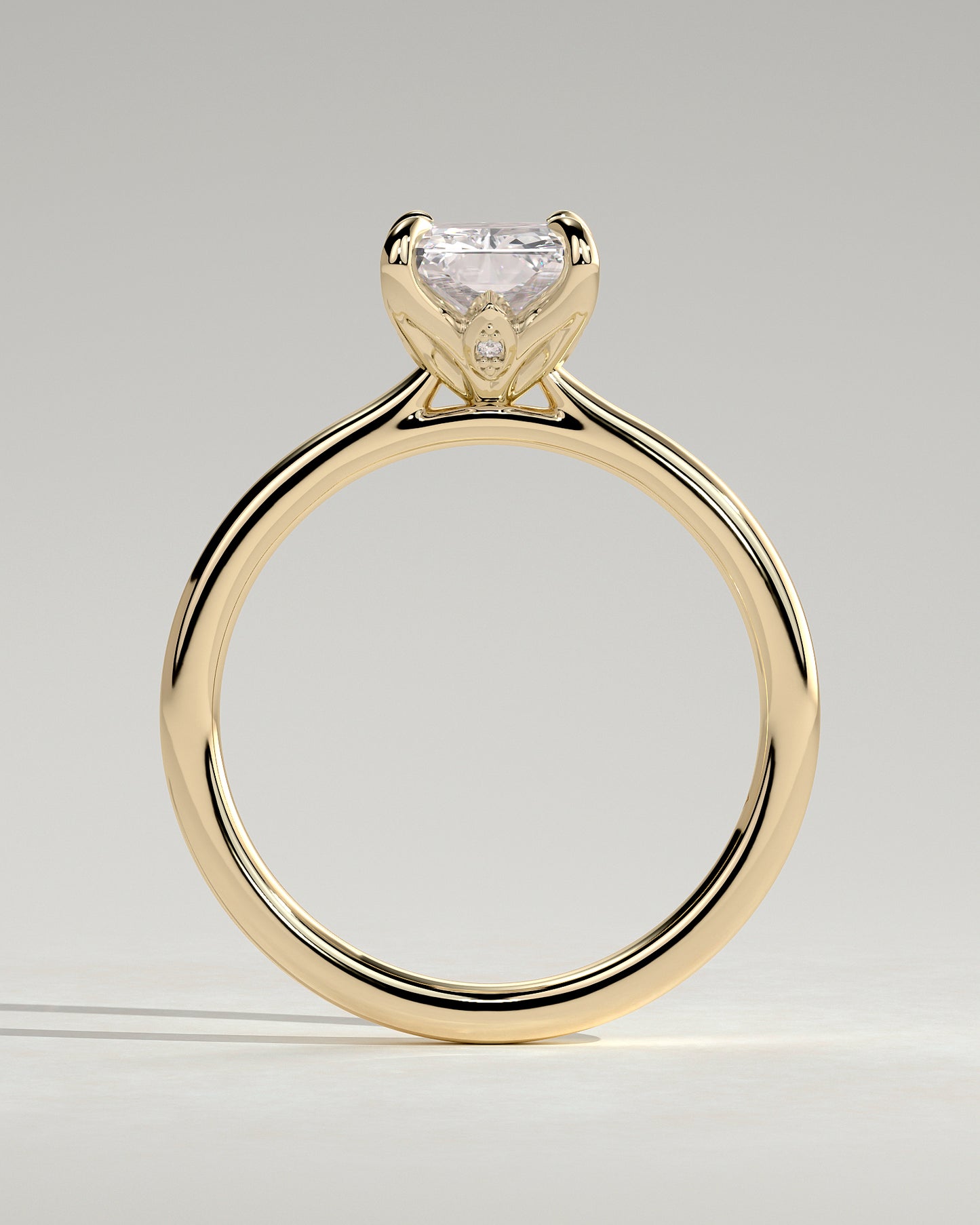 Harriet - Radiant Claw Solitaire with Petal Gallery, Accent Leaf Detail and Cathedral Setting Engagement Ring - Yellow Gold - Yellow Gold 2ct