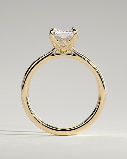 Harriet - Radiant Claw Solitaire with Petal Gallery, Accent Leaf Detail and Cathedral Setting Engagement Ring - Yellow Gold