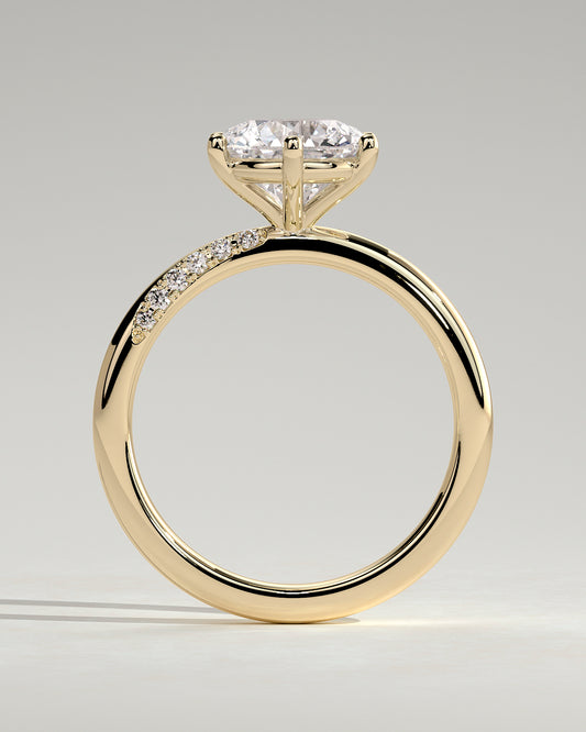 Mahlia - Round Claw Solitaire with Sweeping Micropavé Band Engagement Ring - Yellow Gold - Yellow Gold 2ct