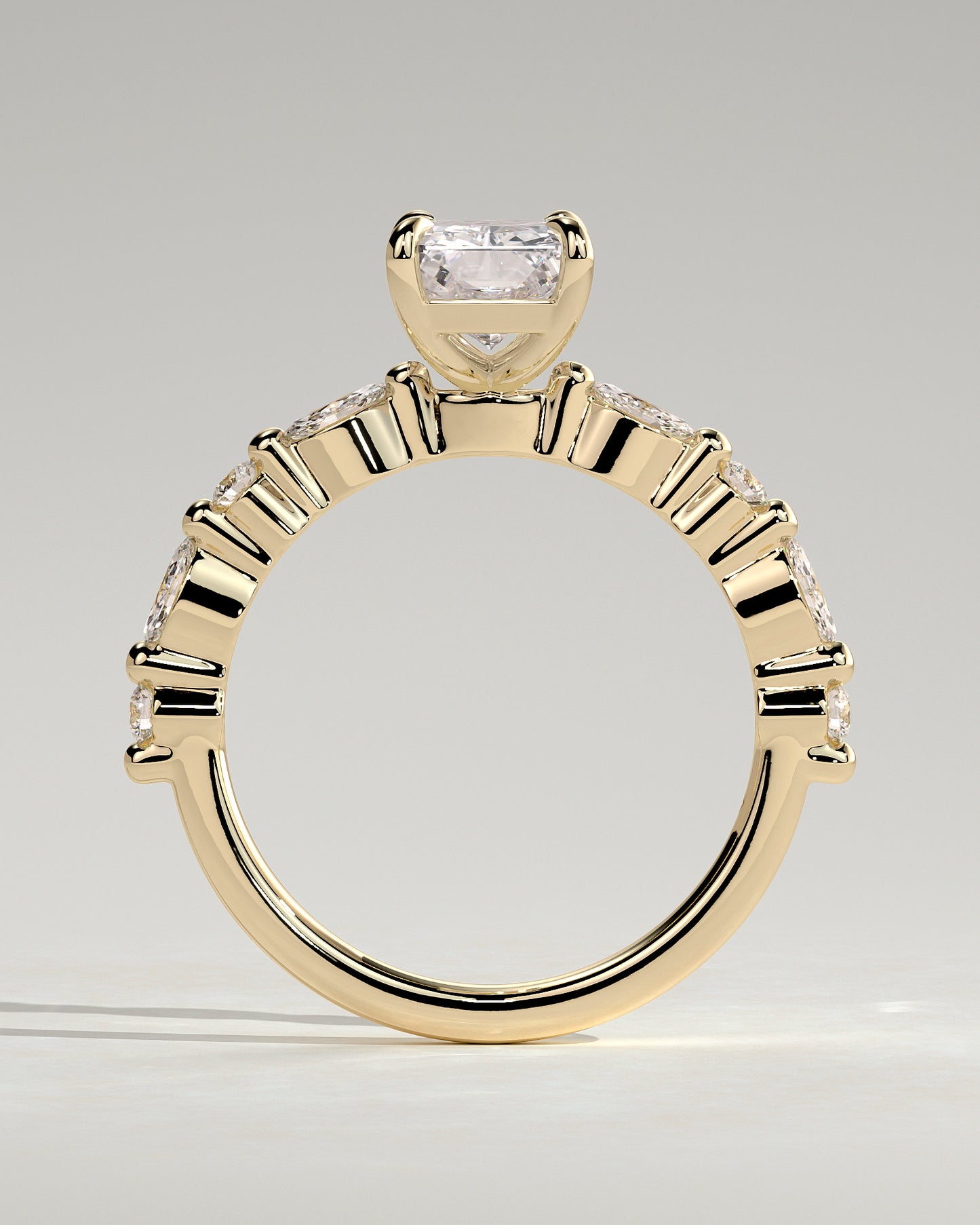 Dayna - Radiant Claw Solitaire with Marquise and Round Accent Stones Engagement Ring - Yellow Gold - Yellow Gold 2ct