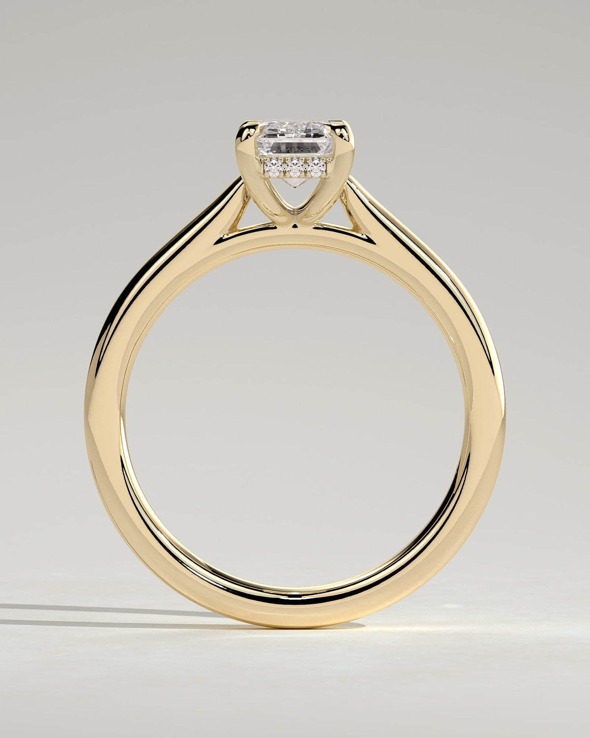 Jane - Emerald Claw Solitaire with Hidden Halo and Cathedral High Setting Engagement Ring - Yellow Gold