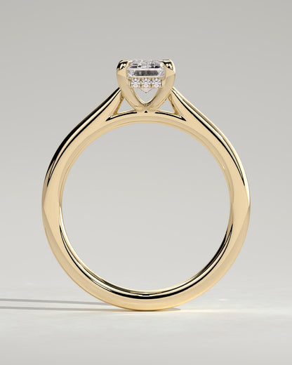 Jane - Emerald Claw Solitaire with Hidden Halo and Cathedral High Setting Engagement Ring - Yellow Gold