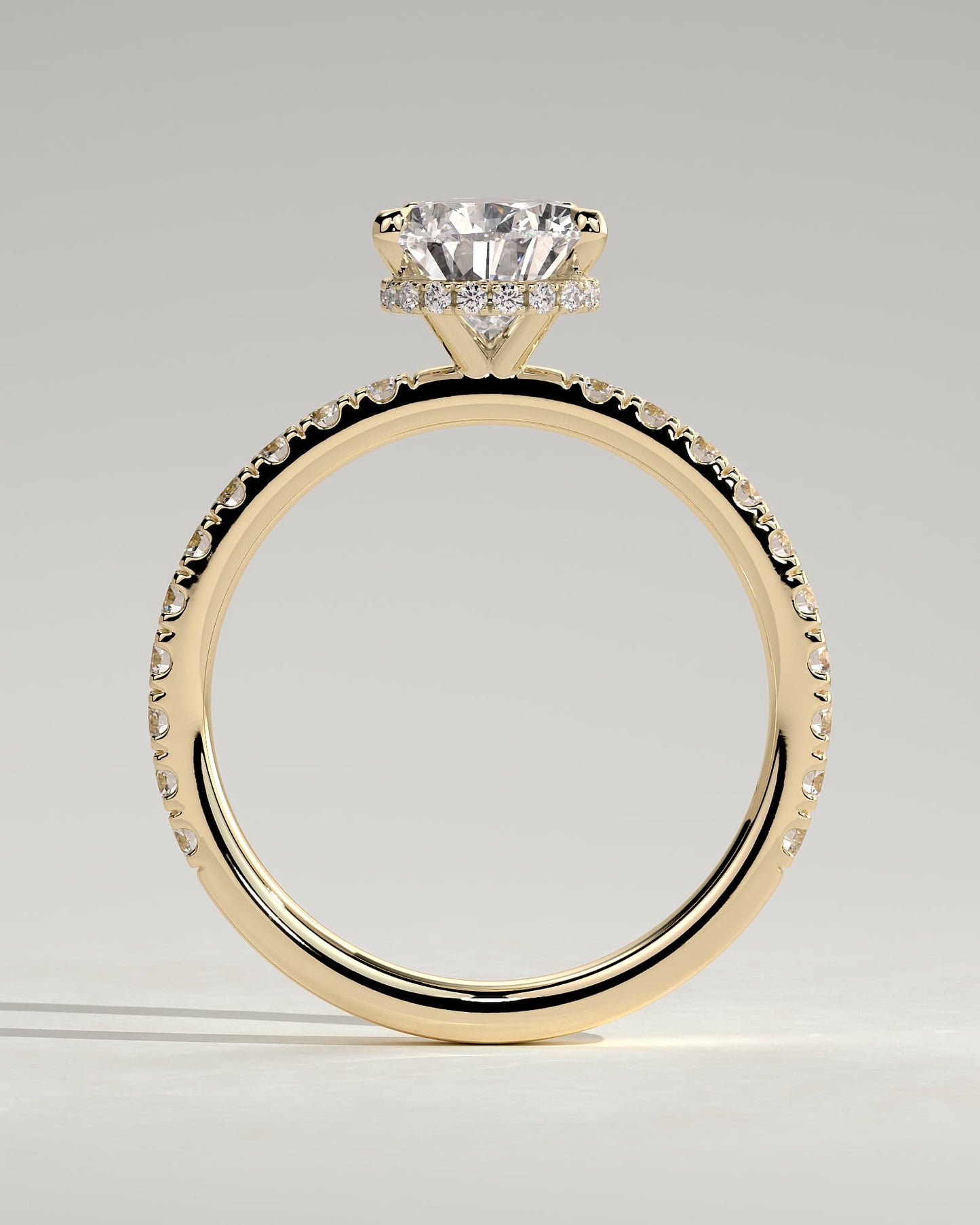 Jordanna - Pear Claw Solitaire with Wrap Around Hidden Halo and Pave Band Engagement Ring - Yellow Gold