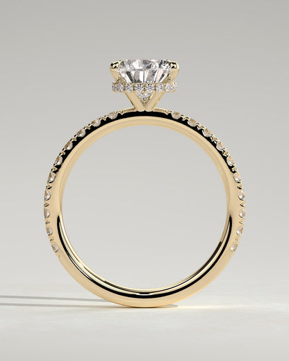 Jordanna - Pear Claw Solitaire with Wrap Around Hidden Halo and Pave Band Engagement Ring - Yellow Gold