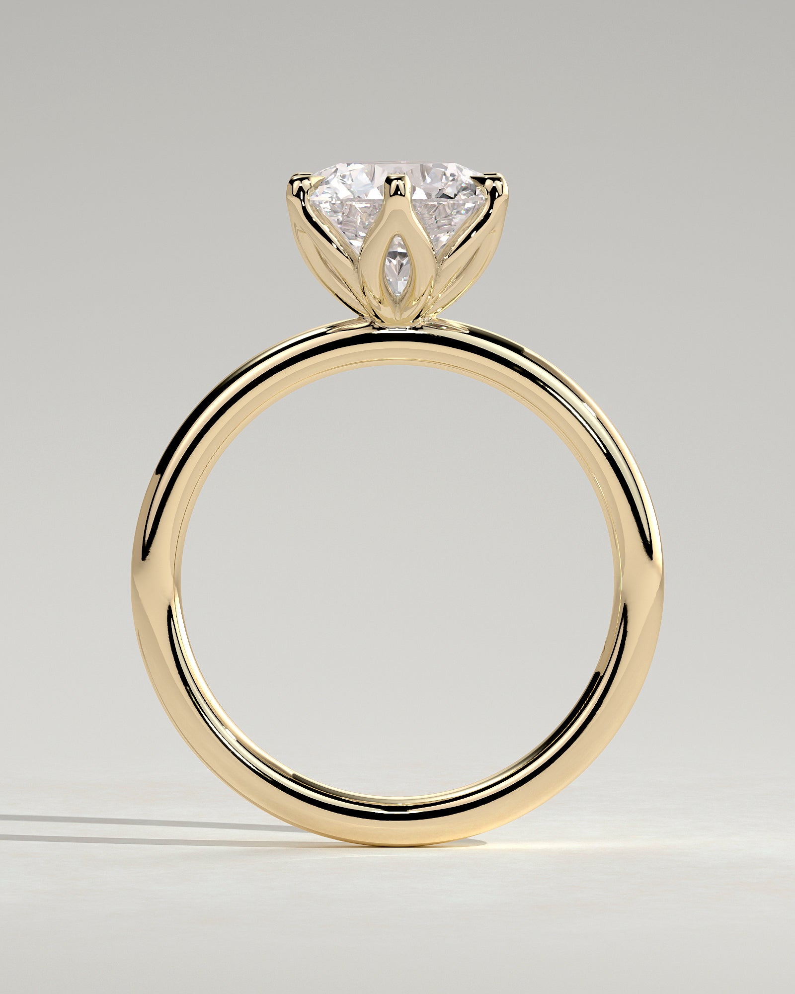 Iris - Round Claw Solitaire with Petal Gallery Engagement Ring - Yellow Gold - Yellow Gold 2ct