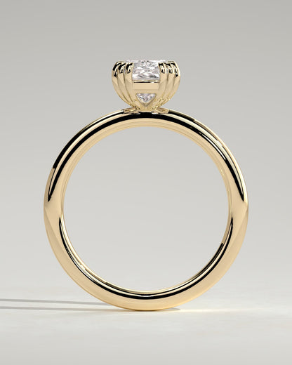 Helena - Elongated Cushion Triple Claw Solitaire Engagement Ring - Yellow Gold