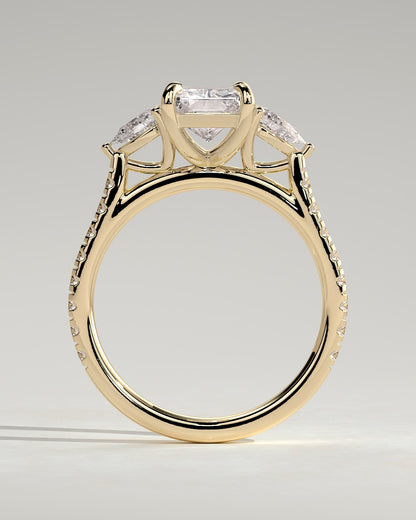 Ginny - Radiant Claw Trilogy with Pear Side Stones and Pave Band Engagement Ring - Yellow Gold
