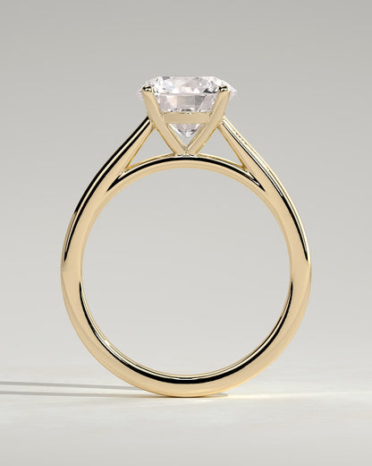 Georgia - Round Claw Solitaire with Flat Band and Cathedral High Setting Engagement Ring - Yellow Gold
