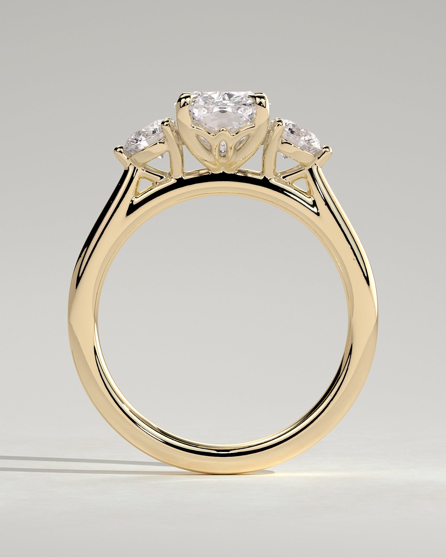 Charmaine - Elongated Cushion Claw Trilogy with Round Side Stones and Lily Detail Engagement Ring - Yellow Gold - Yellow Gold 2ct